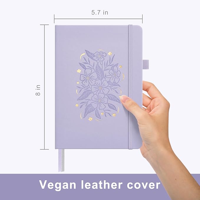 &And Per Se Dotted Journal Notebook, A5 Hardcover Aesthetic Dotted Notebook – 160 Pages 100gsm Thick Dot Grid Paper, 3 Sticker Sheets – Gift-Ready Journaling Kit for Women (Lavender)