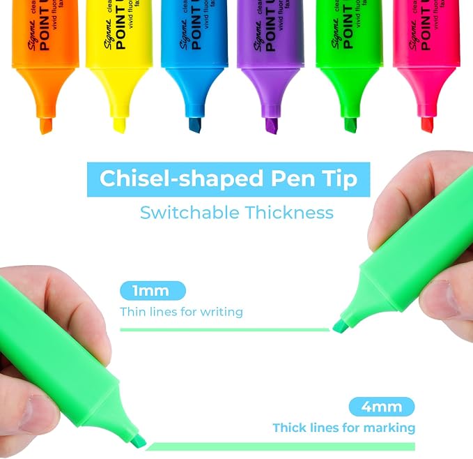 M&G 6pcs Highlighter Pens, 6 Assorted Fluorescent Colors, Soft Fiber Tips, Smooth Highlight Ink, Fluorescent Ink for Journaling, Planners, Office Documents, and Everyday Organization
