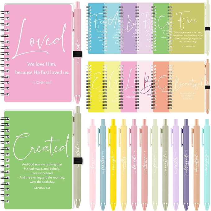 Kosiz 36 Sets Christian Gifts Bulk Christian Notebooks with Pens Inspirational Prayer Journals Bulk A6 Spiral Small Notepads for Women Men Church Members Bible Study Groups (Cute Color)