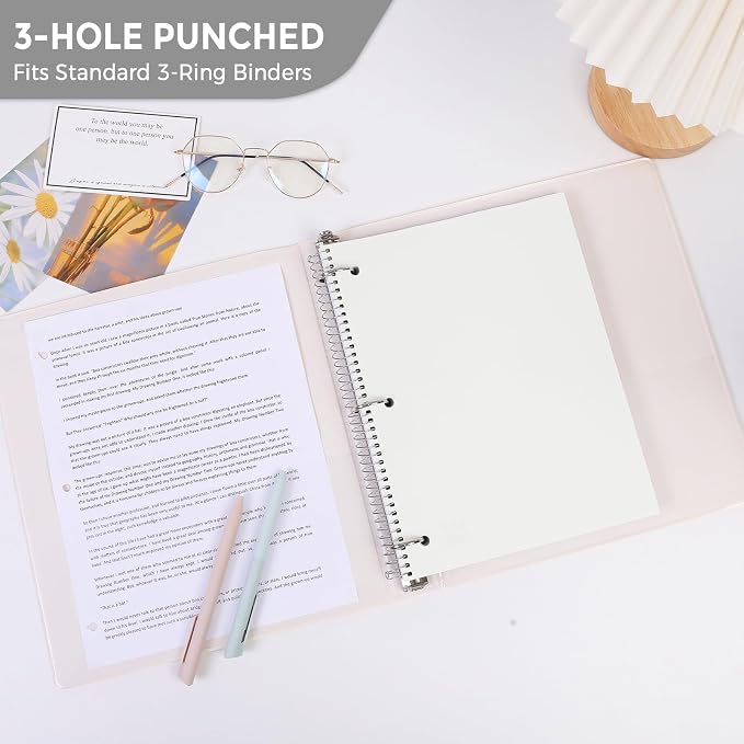SKYDUE 8"x10.5" Spiral Notebook - College Ruled 100 Sheets, 1 Subject Notebook for School & Office, 3-Hole Punched Paper, Cream