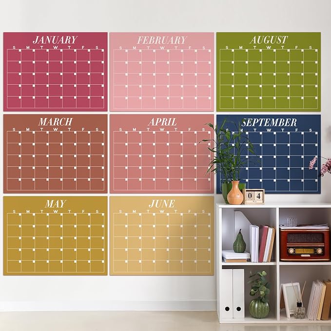 12 Pcs Extra Large Undated Calendar 40‘'x 27.5‘' Large Classroom Wall Calendar 12 Month Big Dry Ease Reusable Planning Yearly Rainbow Planner for Office Home Educational Study Back to First Day Class