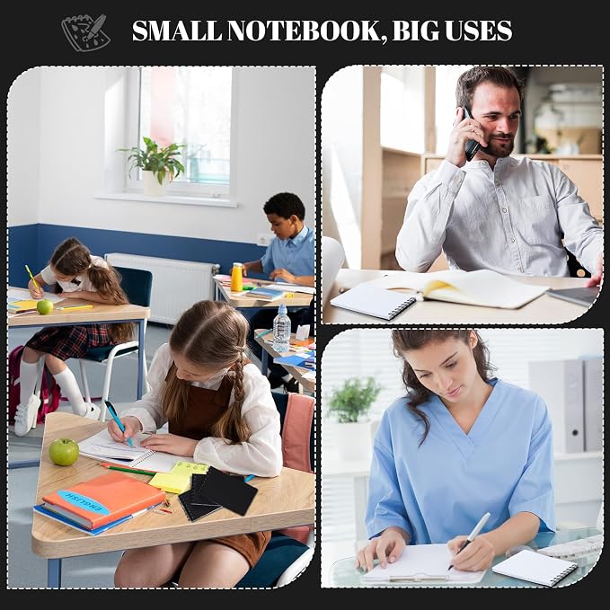 Thboxes 8 Pack Pocket Notebooks, 3 x 5 Spiral Notepads Mini Notebook 60 Sheets/120 Pages Small Notepads with Lined Pages Memo Pads for School College Office Home (Black)