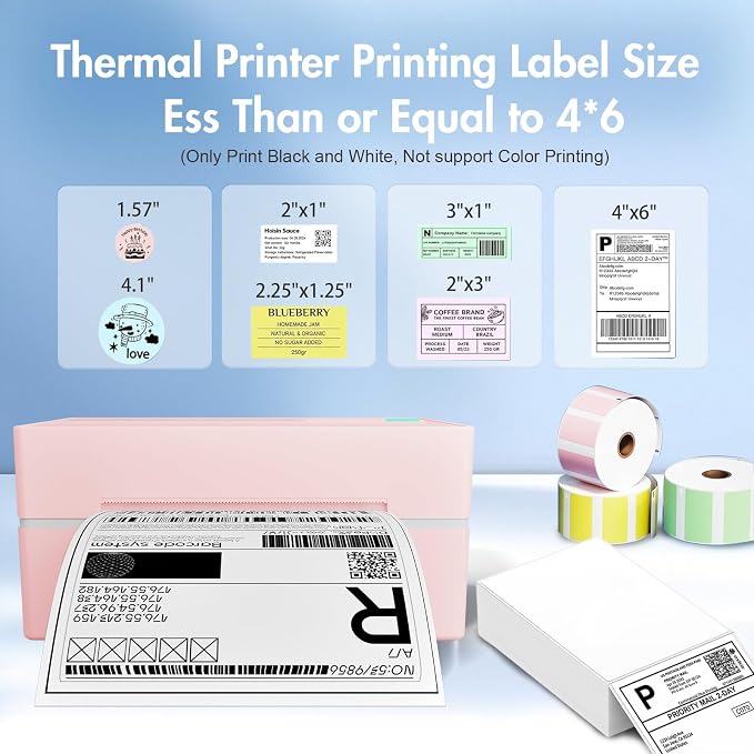 Thermal Shipping Label Printer 4x6 Bluetooth Label Maker for Small Business | Wireless Mailing Shipping Printer for USPS UPS Amazon Shopify Etsy - Compatible with iPhone Android Windows & Mac (Pink)