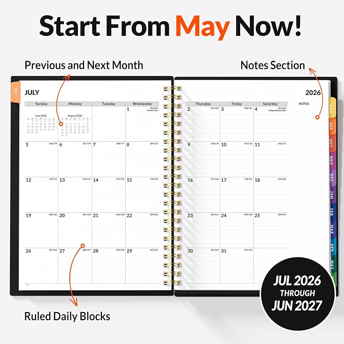 SUNEE 2026-2027 Appointment Book, Quarter-Hourly, Weekly & Monthly - from July 2026 to June 2027, 6.4"x8.3" Academic Planner, Flexible Cover, Note Pages, Bookmark, Spiral Binding, Black