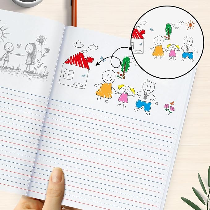 Rosmonde 5 Pack Primary Composition Notebook, 200 Pages (100 Sheets), Drawing Story Journal Writing Notebook, 9-3/4 x 7-1/2, Primary Composition Notebooks, Grades K-2, With Header For Drawing