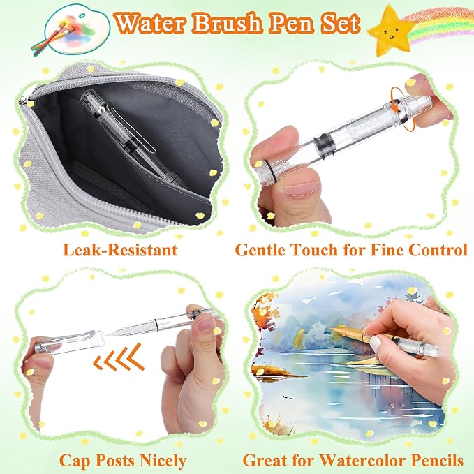 NUOBESTY 5Pcs Water Brush Pen Set – Refillable Fountain Brush Pens for Watercolor, Calligraphy, Painting, Drawing, Scrapbooking & Sketching | Watercolor Brushes for Watercolor, Calligraphy, Painting, Drawing, Scrapbooking & Sketching