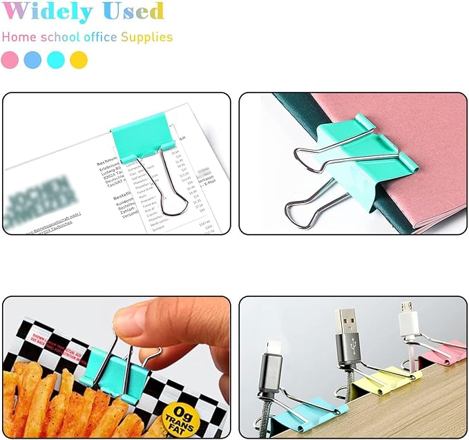 Small Binder Clips, 120 Pack, 3/4 Inch, Standard 19mm, Colorful, Capacity 0.31 Inch, Mini Paper Clips, Metal Fold Clamp, Office Clips, Office and School Supplies