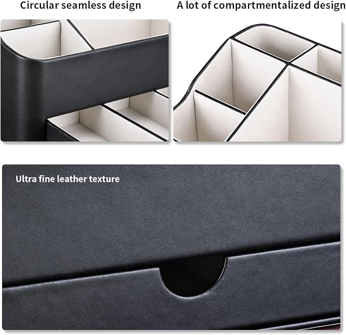 KINGFOM Desk Organizer with Drawer, Multifunction Pencil Holder for Desk, Desk Organizer and Accessories 5 Compartments for Home Office Supplies (Black)