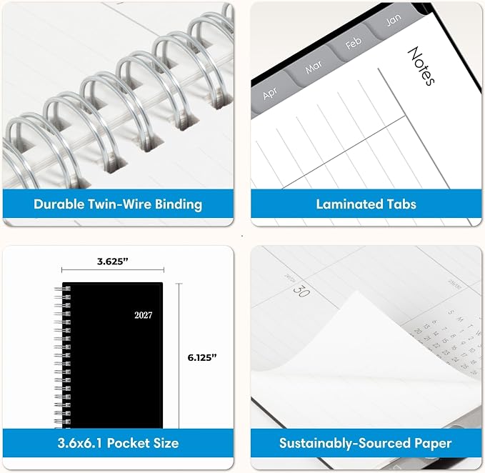 Blue Sky 2027 15-Month Weekly & Monthly Planner, 3.625"x6.125", Enterprise | October 2026 - December 2027, Mini, Flexible Cover, Durable Twin Wire Binding, Laminated Tabs