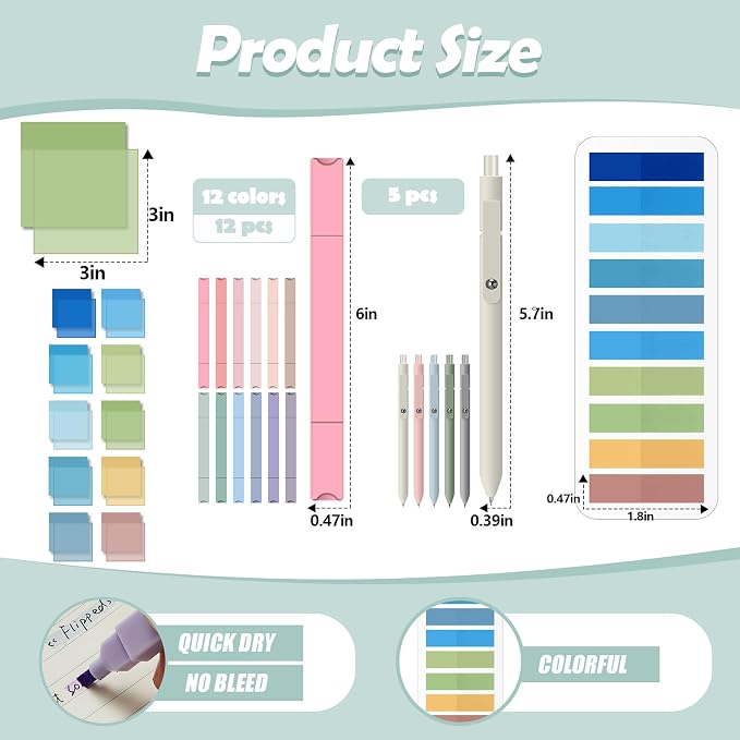 Jutom 38 Pcs Book Annotation Kit for Bible Journaling Study, Aesthetic Highlighters Pens, Index Tabs, Sticky Notes, Markers for Annotating Books Bible Page Tabs Supplies(Blue Series,Square)