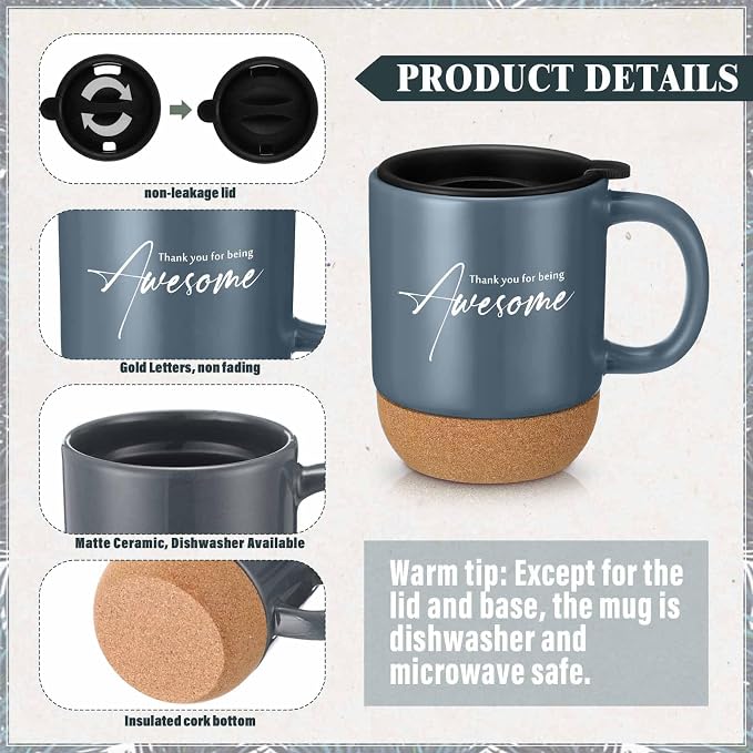 Sayglossy 4 Pcs Thank You Gifts Set for Men Back to School Teacher Appreciation Gift Leather Notebook Inspirational Coffee Mug Scented Candle Ballpoint Pen for Male Employee Coworker Nurse Boss, Blue