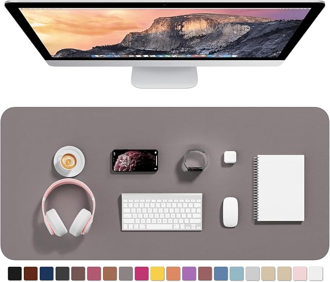 Hsurbtra Desk Pad, 35.5" x 17" PU Leather Desk Mat, XXL Extended Mouse Pad, Waterproof Desktop Blotter Protector, Non-Slip Ultra Thin Large Laptop Keyboard Writing Mat for Office Home, Light Gray