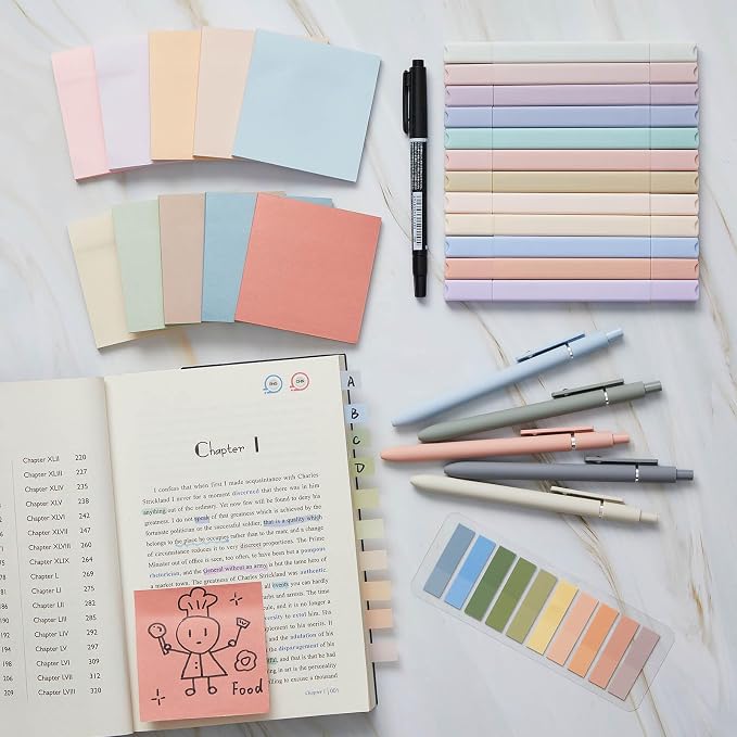 Jutom 38 Pcs Book Annotation Kit for Bible Journaling Study, Aesthetic Highlighters Pens, Index Tabs, Sticky Notes, Markers for Annotating Books Bible Page Tabs Supplies(Retro Color,Square)