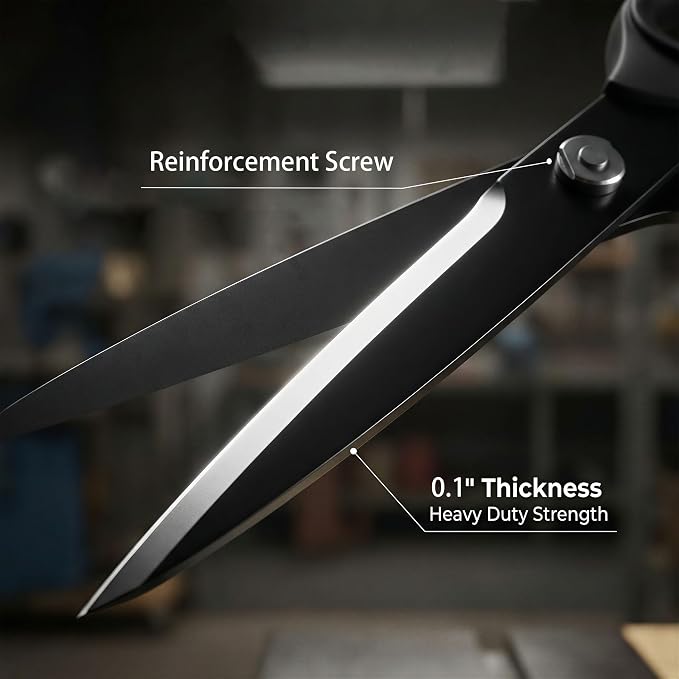 10-Inch Scissors All Purpose Heavy Duty for Office & Crafts, Black | Thickened stainless steel shears, ergonomic soft grip. Smoothly cuts fabric & paper for home, teaching & various DIY projects