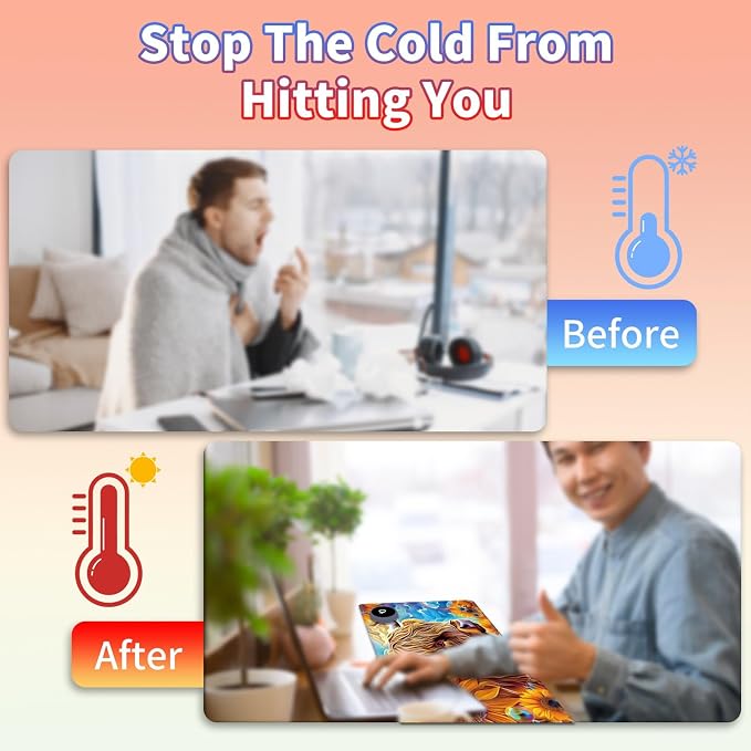Heated Desk Pad Large Mouse Pad 23.6 x 14.1 inch with 3 Levels Heating & Auto Shut-Off Warm Mouse pad PU Leather Computer Mousepad for Home Office Work - Sunflower Cow