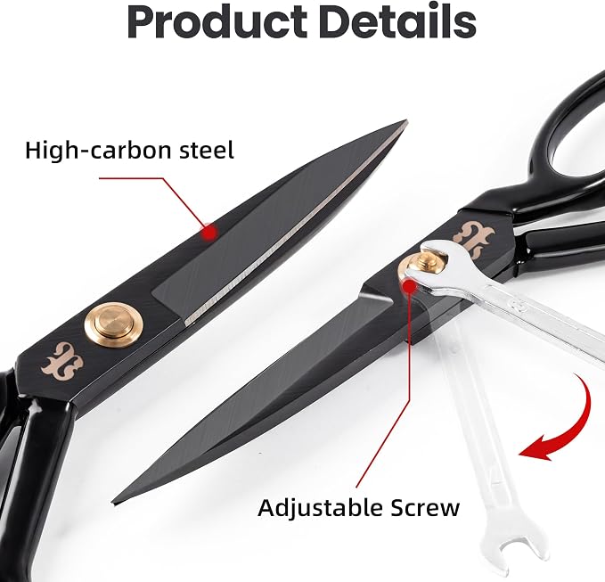 Fabric Scissors, Heavy Duty 8 inch Sewing Scissors for Leather Tailor,Tailoring Shears for Home Office Craft Black