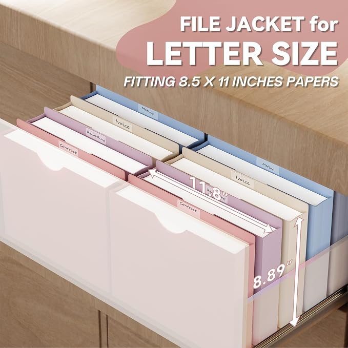 Plastic File Jackets Letter Size,2 Inch Expanding File Folde | 12 Pack Manilla Pocket Folders for Documents,Heavy Duty Expansion Pocket,Job Folders with Straight Cut Tabs,Morandi Color