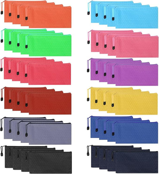 48pcs Pencil Pouch Bulk,Zipper Pouches,Waterproof Pencil Bags, Small Organizing Bags in 12 Colors for Classroom,Office Supplies Storage and Travel Accessories