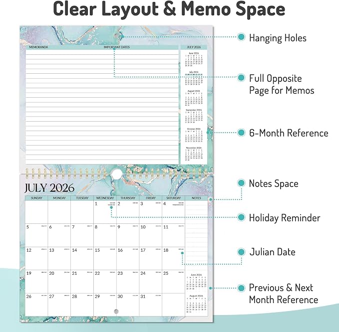 Forvencer 2026 Calendar, 21-Month Wall Calendar 2026, Apr 2026 - Dec 2027, 11" x 8.5" Monthly Planner Calendars with Note Pages & Stickers, Unruled Blocks, Spiral Binding Hanging for Home Office