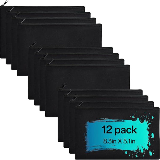 ZeeDix Canvas Zipper Pouch Bulk – 8.3 x 5 Inches Cotton Canvas Pouches with Zipper, Canvas Pencil Pouch, Makeup Bags Bulk for Travel Cosmetic Toiletry, Multipurpose Zipper Pouch for DIY Craft Storage
