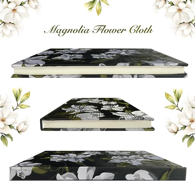 Flower Notebook, A5, 6x8, Hardcover, Lay Flat, Lined Paper, Ruled Page, Journal for Women, Writing Notebook, Pretty, Magnolia, Black, Birthday Gifts for Women, Mothers day Gifts