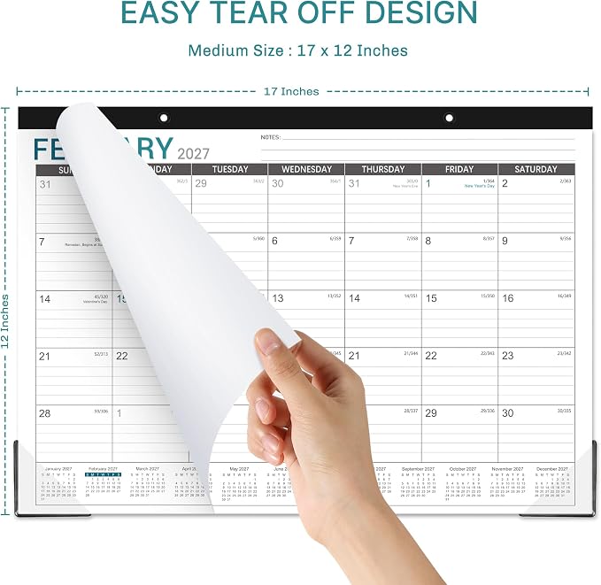 2026-2027 Desk Calendar - Desk Calendar 2026-2027, 17"x12" Desktop Calendar, Jul. 2026 - Dec. 2027, Corner Protectors, Large Ruled Blocks