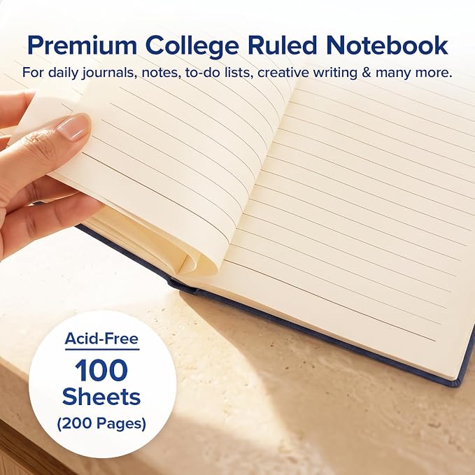 Premium Leather Notebook Gift Set with Pen and Ink Refill, A5 College Ruled Notebook for School & Office Supplies, Employee & Teacher Appreciation Gifts, 200-Page Lined Journal for Men & Women, Blue