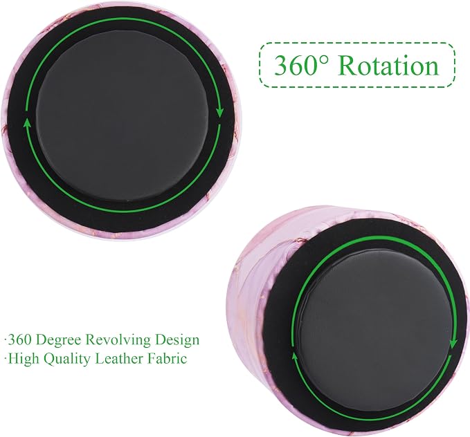 Round Leather Art Supply Organizer,Remote Control Holder,360-degree Rotating Pen Organizer with 4 Compartments(1-Pink Splash Ink)