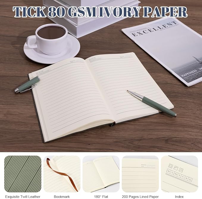 ENOMY Personalized Notebook Set with Pen & Gift Box A5 Leather Custom Notebook 200 Pages Lined Journal for Work,Business,College,Travel,Birthday,Valentine's Day Gift, Red