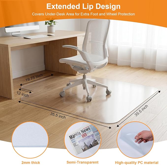 Chair Mat for Carpet- Low Pile (1/4" Thick) Carpet Protector (Hardfloor Mat)
