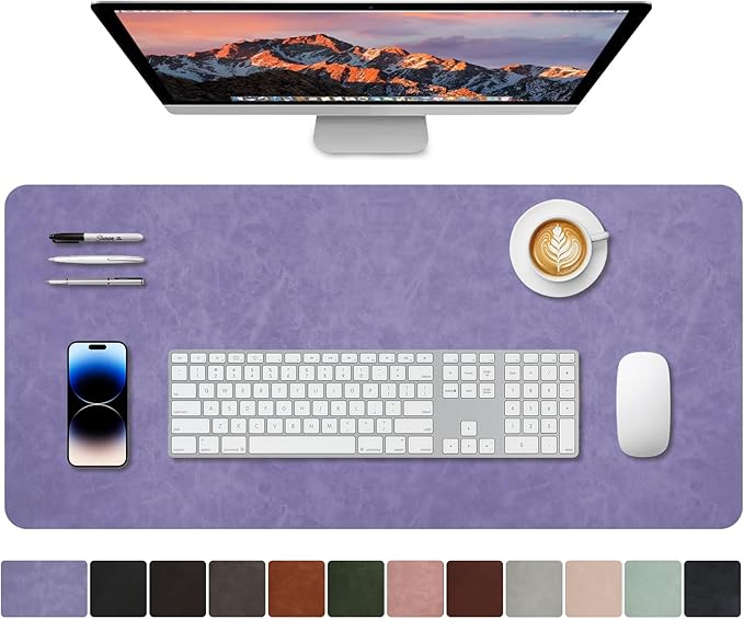 CHEERYGOO Leather Desk Pad Protector, Mouse Pad, Office Desk Mat, Non-Slip PU Leather Desk Blotter, Laptop Desk Pad, Waterproof Desk Writing Pad for Office and Home 36"x17" XL Purple