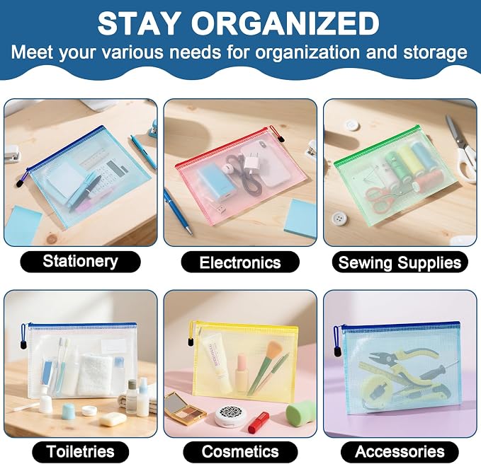 MAQIHAN Mesh Zipper Pouch Bags - A5 Clear Zipper Pouches for Organizing | 5 Pack Reusable Zip Pouch, Clear Mesh Bag for Office, Travel, Puzzles, Cosmetics, Documents, Files, Storage Supplies
