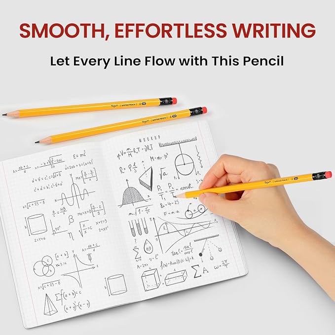 Taja 50 Pack Wood-Cased #2 HB Pencils, Bulk Pre-Sharpened Pencils with Top Erasers, Perfect for School & Classroom Writing and Drawing - Yellow