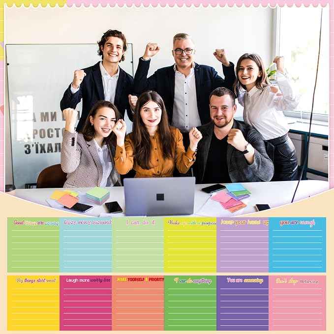 Yinder 12 Pcs Inspirational Sticky Notes, Back to School Supplies, Cute Motivational Sticky Notes Pad Employee Appreciation Gifts Bulk for Teacher Coworker Office 3 x 3'' (Inspirational,Dark Color)