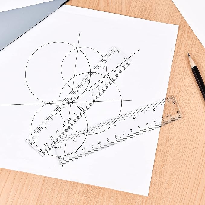 Unjoo Clear Plastic Ruler 6 Inch+12 Inch Straight Ruler, for School, Office | Shatterproof Rulers, with Inches and Centimeters, Easy-to-Read Markings, Plastic Drafting Measuring Ruler