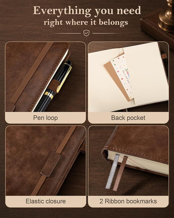Lined Hardcover Leather Journal Notebook: A5 Journal for Men, Dark Brown | 312 Numbered Pages & Content, 100GSM Thick Paper, College Ruled Journals Note Book for Business Work Writing Diary