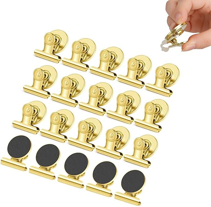 Strong Magnetic Clips, 20 Pack, 1-1/4 Inch, Gold, 31 mm, Medium Clip Magnets, Refrigerator Magnet Clips, Office Supplies, Photo Displays