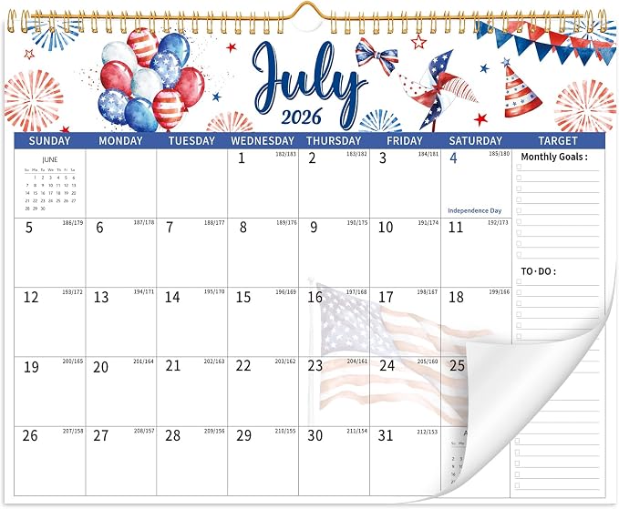 2026-2027 Wall Calendar, 14.5" x 11.8" 18 Month Watercolor | July 2026-December 2027 120Gsm FSC-Certified Paper Monthly Calendar, Twin-Wire Binding, Ruled Blocks, Holiday Reference