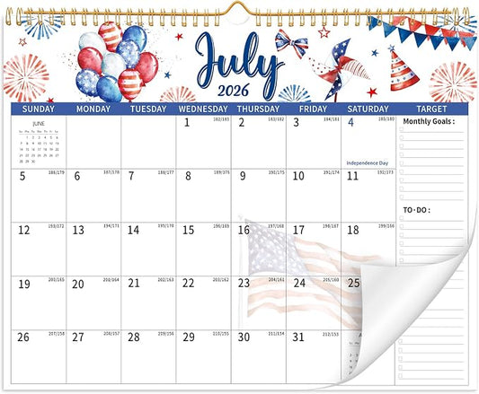 2026-2027 Wall Calendar, 14.5" x 11.8" 18 Month Watercolor | July 2026-December 2027 120Gsm FSC-Certified Paper Monthly Calendar, Twin-Wire Binding, Ruled Blocks, Holiday Reference