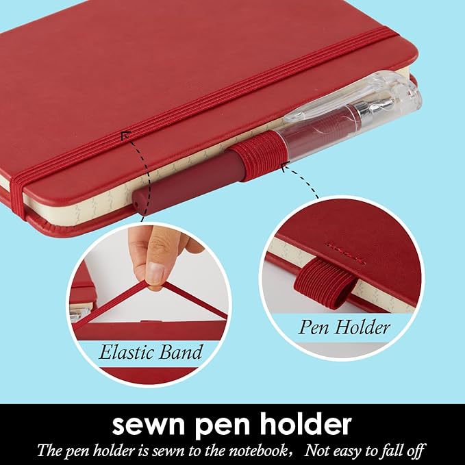 NIRMIRO Small Leather Notebook Journal Notepad with Pen for Writing Women, Mini Pocket Small Notepad Lined Address Note Book Note Pads for Work Travel, Red Waterproof Leather Cover Notebook