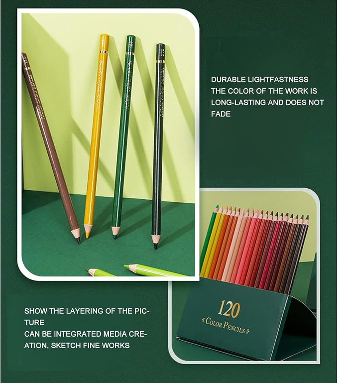 120 Colored Pencils Set, Soft Core Oil Based Coloring Pencils with Green Box Art Supplies for Drawing Sketching Blending Shading