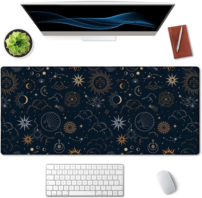 SSOIU Celestial Stars and Magic Eyes XXL Extended Desk Mat, Full Desk Office Home Large Mouse and Keyboard Mat 35.5" X 15.7"