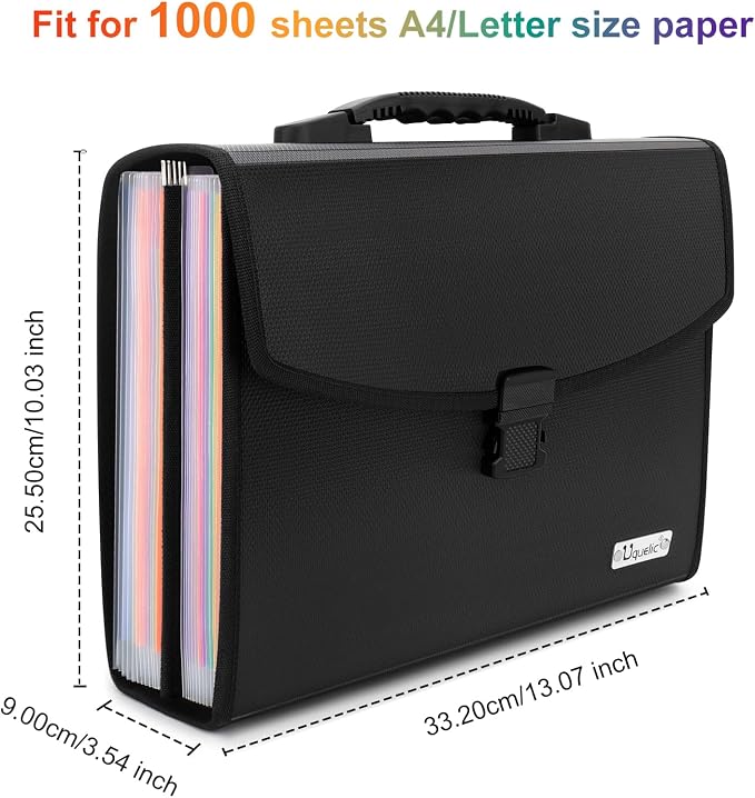 Uquelic 26 Pockets Expanding File Folder - Accordion Savor Document Organizer Folio Upgraded Durable Buckle, Base with Ergonomic Portable Handle/Large A4 Letter Size Expandable File Organizer
