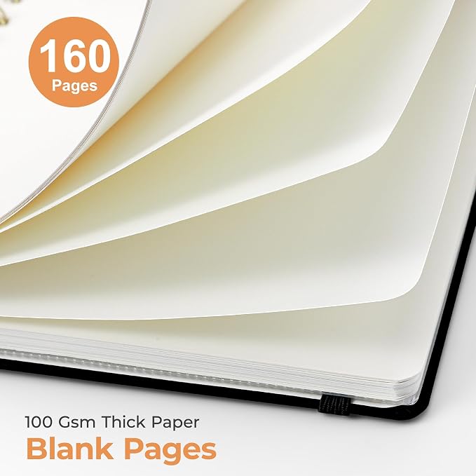 AHGXG Blank Journal Notebook, 160 Pages, A5 Medium Size (5.7'' x 8.3''), Hardcover, 100 GSM Thick Paper, for Sketching, Drawing, Painting (Colourful Tree)