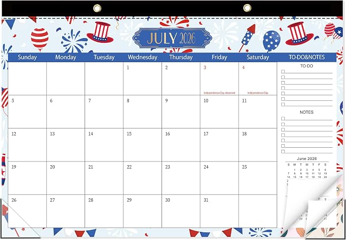 GuassLee Desk Calendar 2026-2027, Desk Top Calendar from Jun. 2026 to Dec. 2027, 17" x 11.5" Large School Year Desk Wall Calendar with To-Do List and Notes for Office School Home Teacher Planning