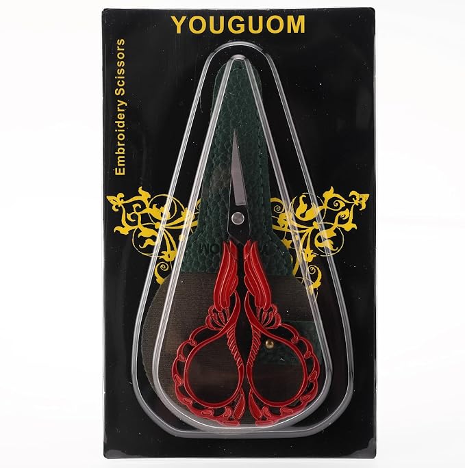 YOUGUOM Small Sewing Scissors, Little Embroidery Shears with Cover | 4.3in, Red, Sharp, Precision, DIY Tools, for Craft, Needlework, Cross Stitch, Paper, Thread Cutting, Left/Right Handed