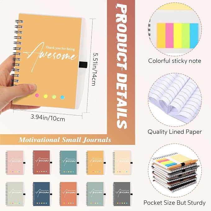 Chuangdi 20 Sets Back to School Teacher Gifts Bulk Inspirational Spiral Notebook with Sticky Note Motivational Pen Appreciation Gifts for Employee Team Staff Coworker (Classic,Vivid)