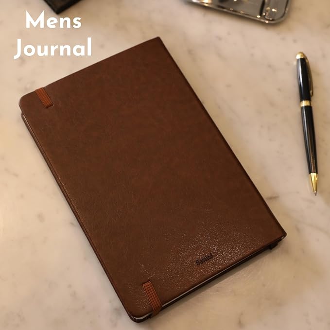 SETTINI® Hardcover Lined Journal Notebook A5 120 GSM Lay-Flat, Mocha Brown | lay-flat binding, 120 GSM thick paper, A5, lined, ribbon bookmark, elastic closure, for men