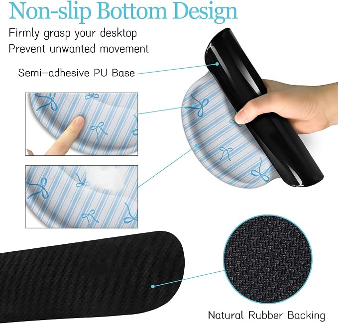 LIMKRIAN Blue Striped Mouse Pad Set Large Desk Mat for Keyboard and Mouse | Ergonomic Office Mousepad with Wrist Rest, Keyboard Mat Wrist Support, Cup Coaster, Cute Office Desk Accessories for Women