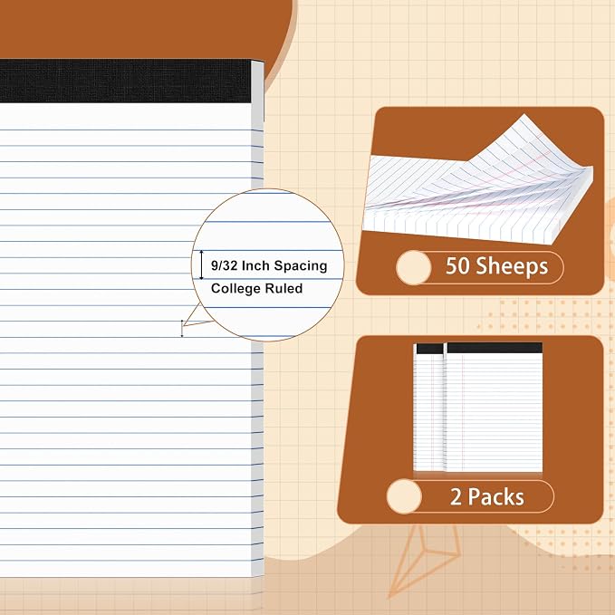 Legal Pads 8.5 X11, Narrow Ruled Notepads, 2 Pack, 50 Sheet/Pad | White Legal Pads, Tear Off Notepad, Perforated Writing Pad, Notebook Paper College Ruled, Notepads For Office Home School